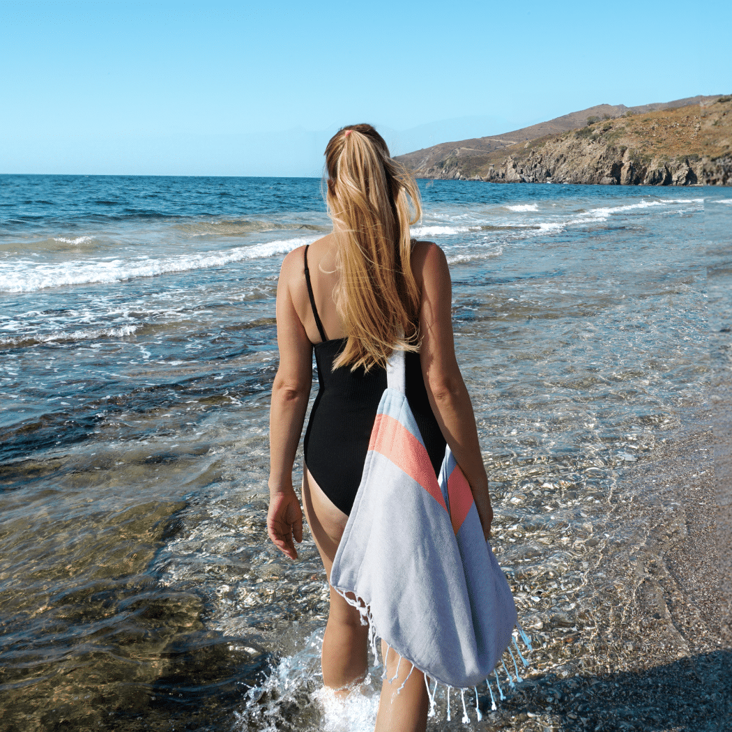 Luvya Neon 2-in-1 Beach Towel & Bag – Grey Black | Recycled Cotton | Convertible Hammam Travel Towel