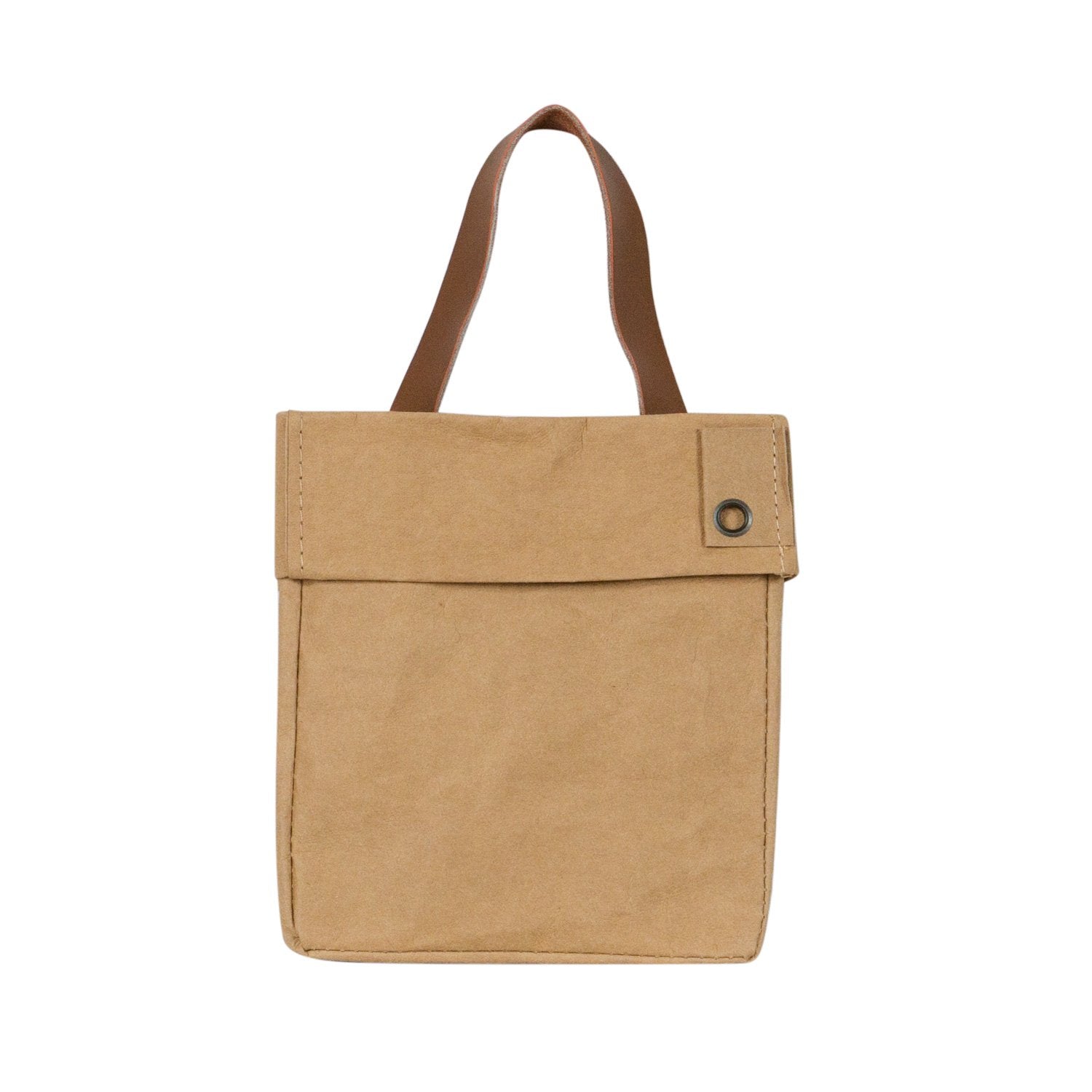 Luvya brown washable paper bag with leather handle