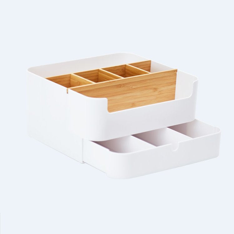 Luvya Dubbellaags Opbergdoos Organizer – Bamboe Bureau Organizer met Lade