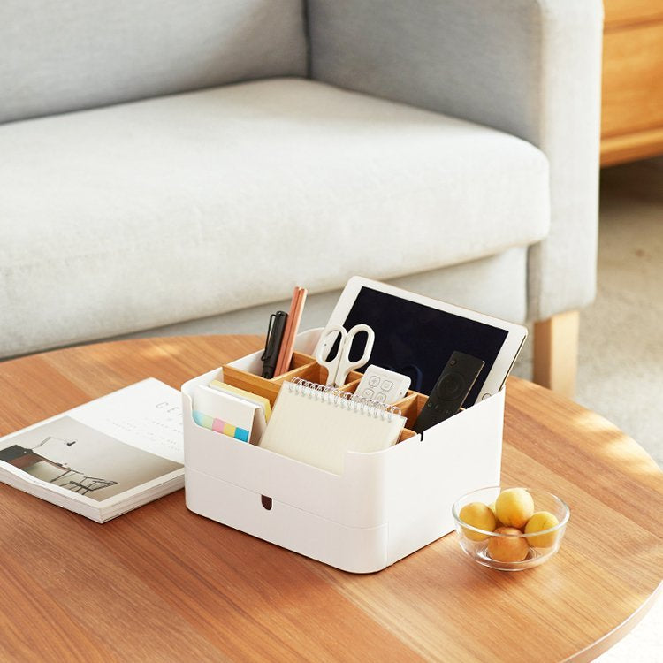 Luvya Dubbellaags Opbergdoos Organizer – Bamboe Bureau Organizer met Lade