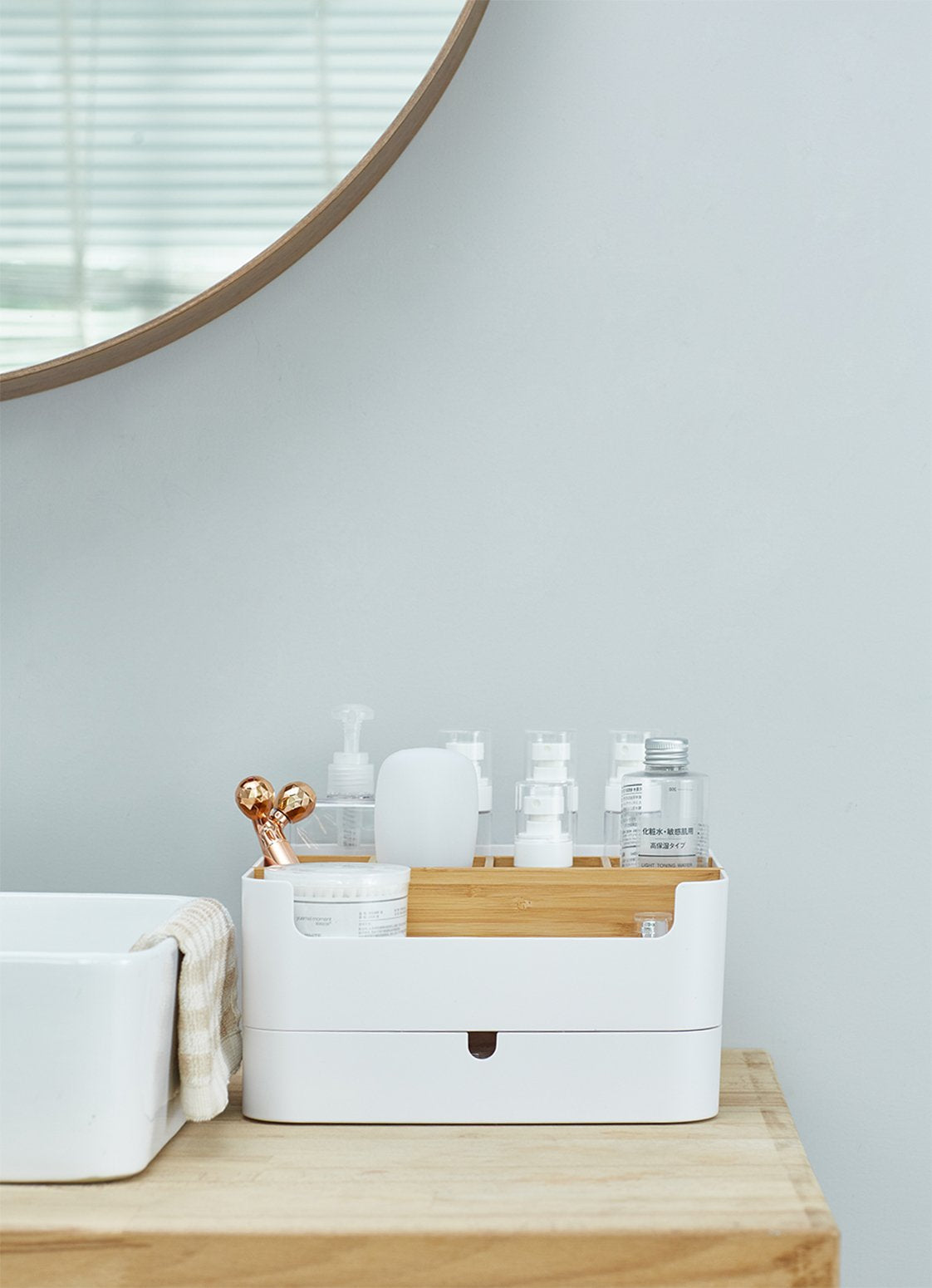 Luvya Dubbellaags Opbergdoos Organizer – Bamboe Bureau Organizer met Lade