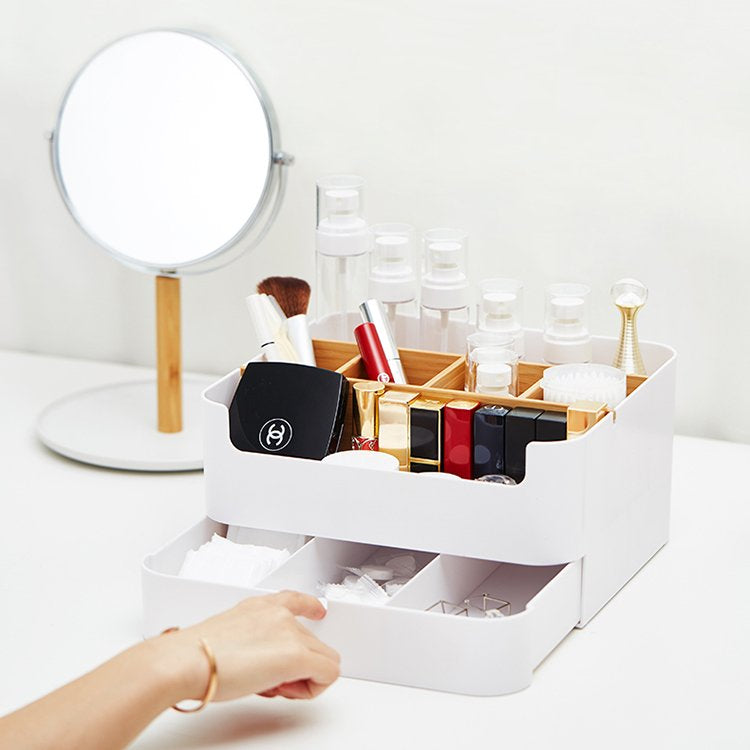 Luvya Dubbellaags Opbergdoos Organizer – Bamboe Bureau Organizer met Lade