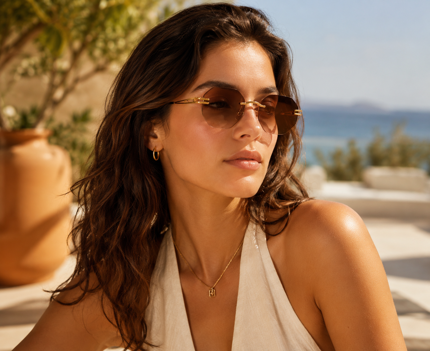 Silver Metal Frame Brown Lens Unisex Sunglasses – UV400