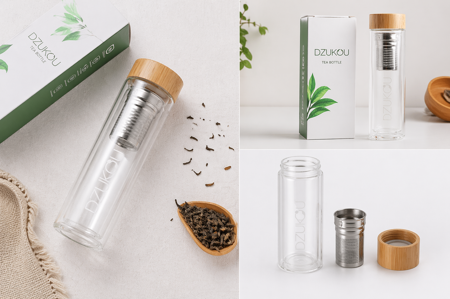 Luvya Bishop Falls Glazen Theefles 450ml – Borosilicaatglas | Dubbelwandig geïsoleerd | Theefles met infuser
