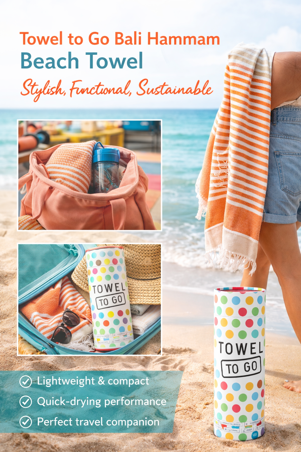 Luvya Bali Hamam Strandlaken – Oranje Beige | 100% Katoen | Lichtgewicht, Sneldrogende Reishanddoek in Cadeaubox