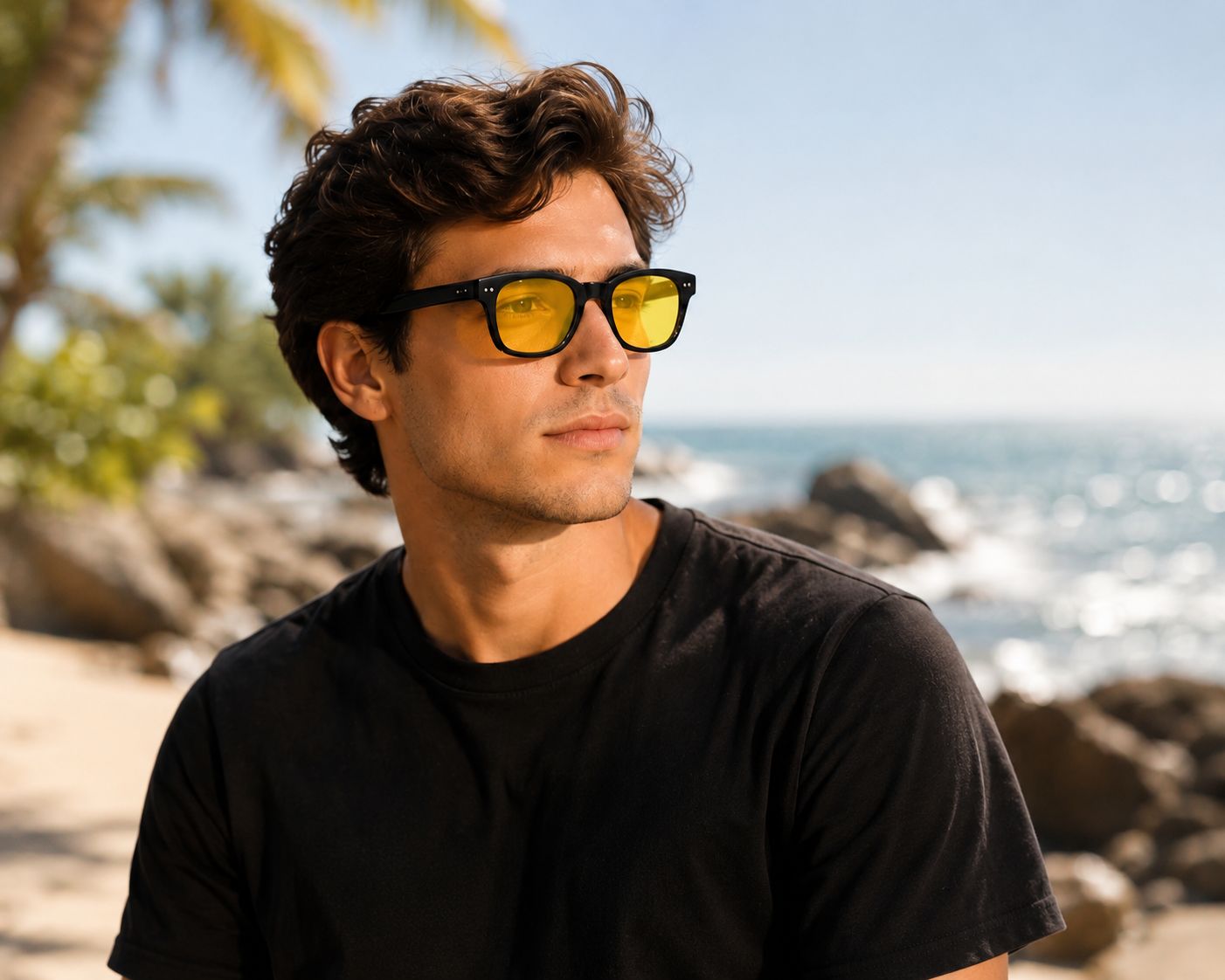 Yellow Translucent Lens Black Frame Unisex Sunglasses