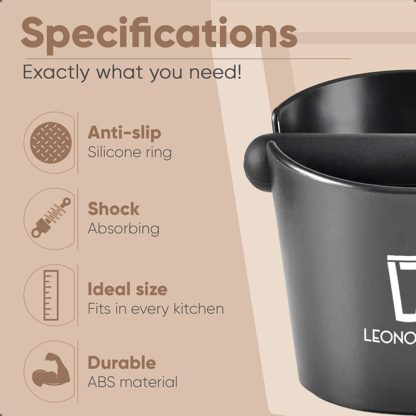 Luvya Leonomics Knock Box 1L – Barista Espresso Coffee Grounds Knock Bin