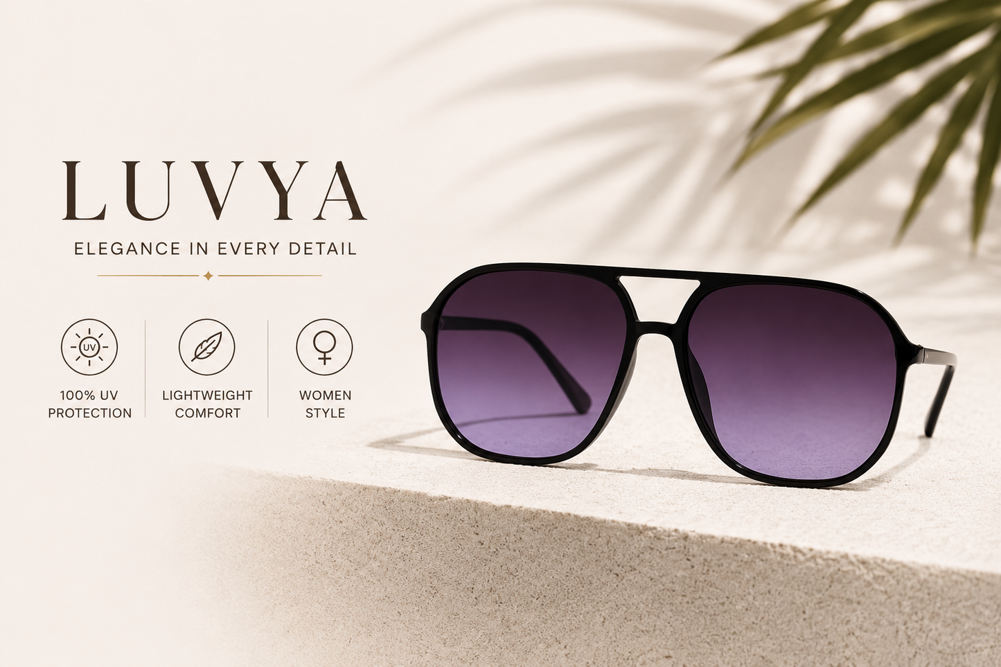 Luxury fashion sunglasses by Luvya with recycled black glossy frame.