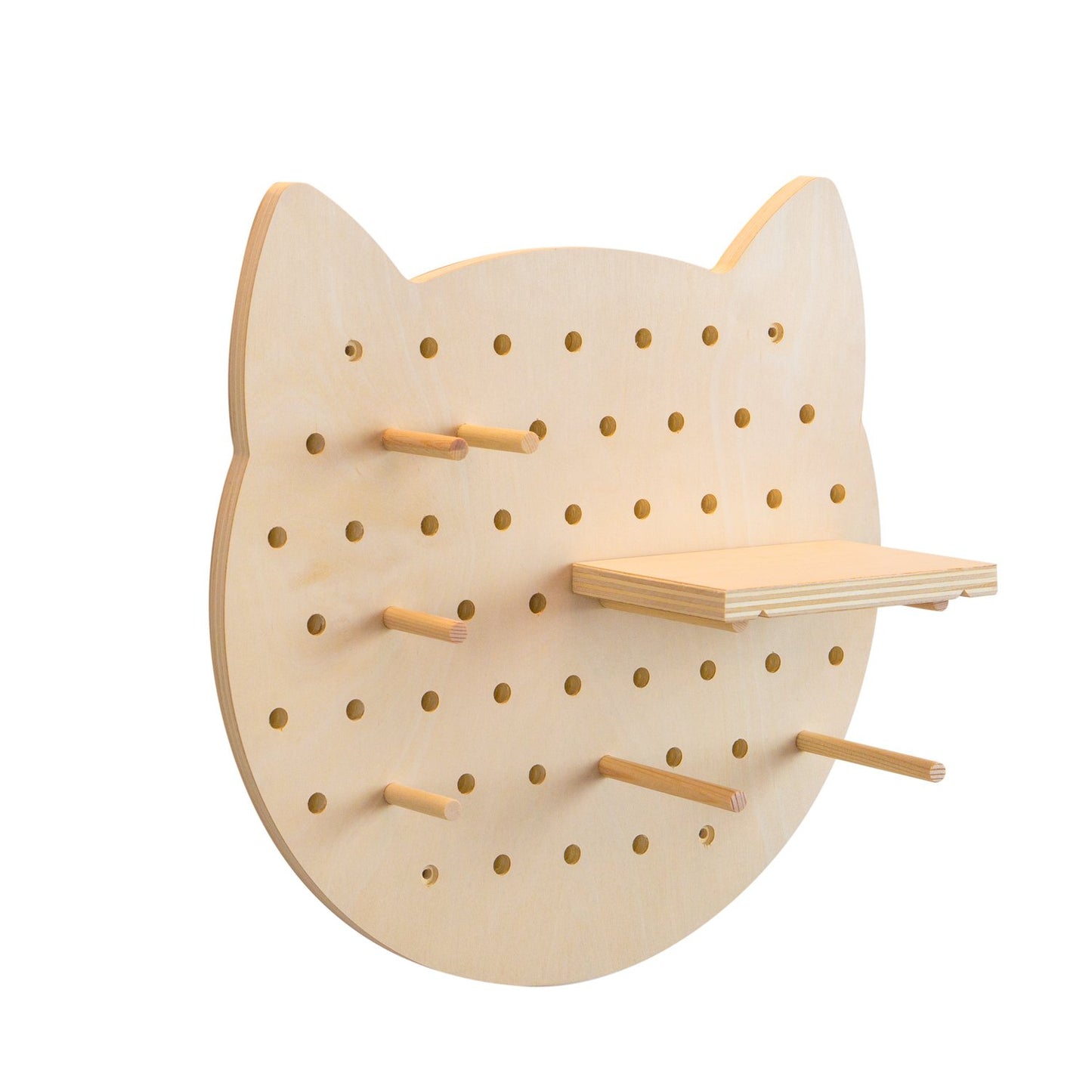 Luvya Kitty Pegboard Organizer – Wooden Cat Shaped Wall Rack with Shelf