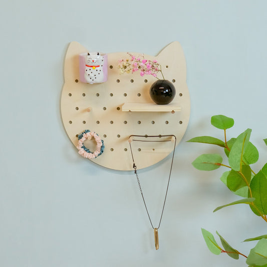 Luvya Kitty Prikbord Organizer – Houten Katvormig Wandrek met Plank
