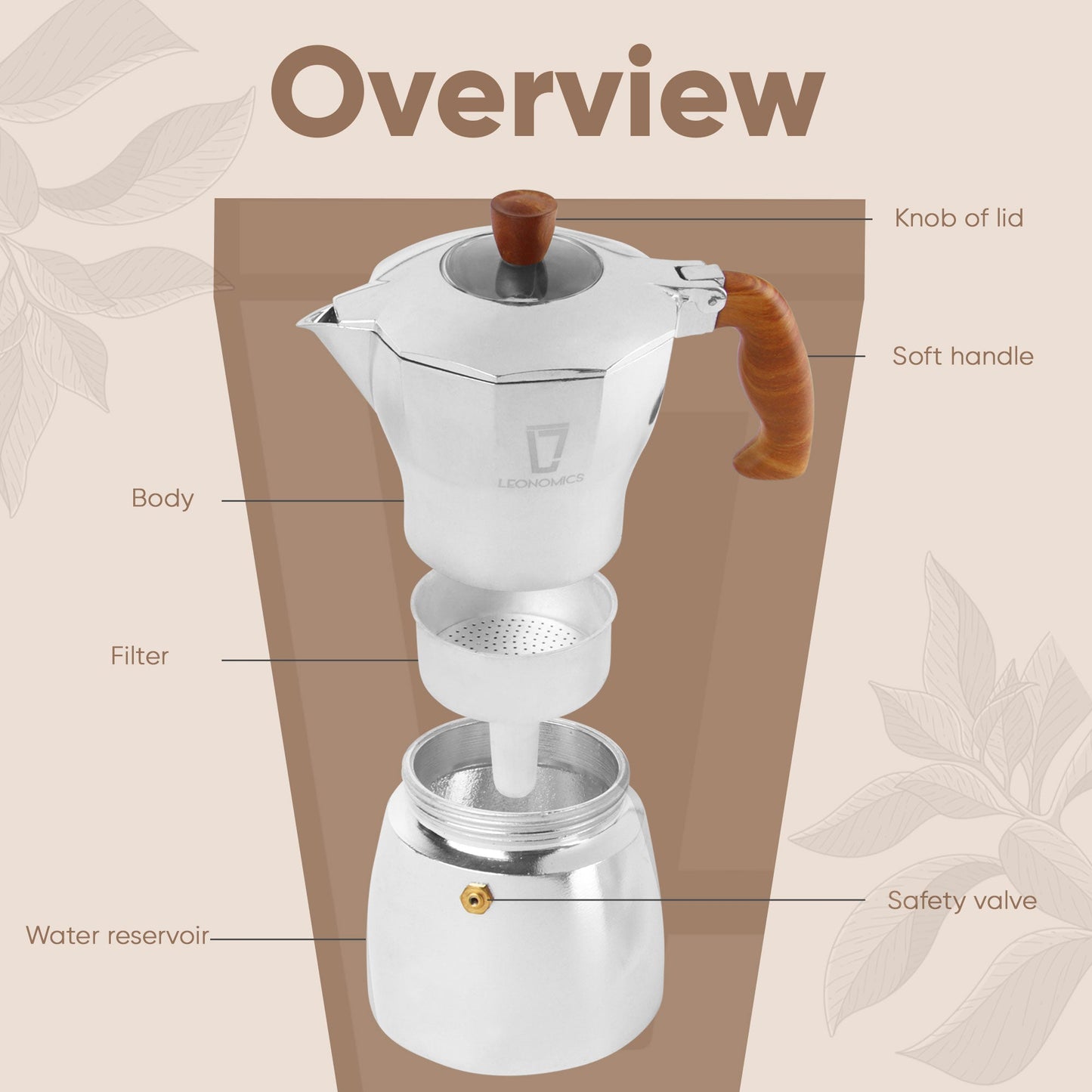 Luvya Leonomics Premium Aluminium Moka Pot – 300ml | Classic Espresso Coffee Maker