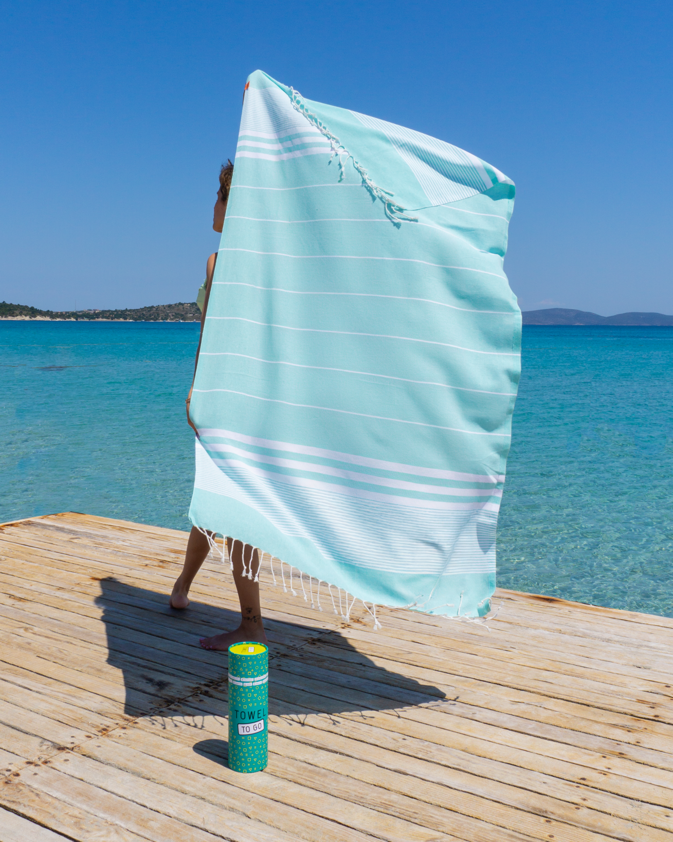 Mint Malibu hammam towel by Luvya made from 100% cotton lightweight travel and beach towel