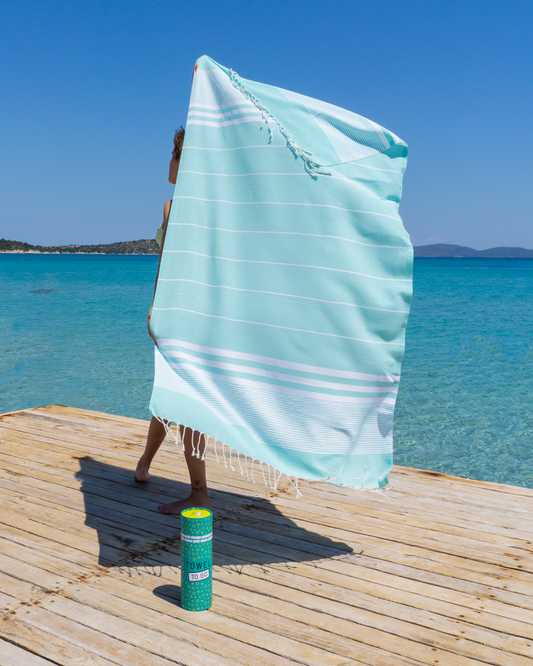 Mint Malibu hammam towel by Luvya made from 100% cotton lightweight travel and beach towel