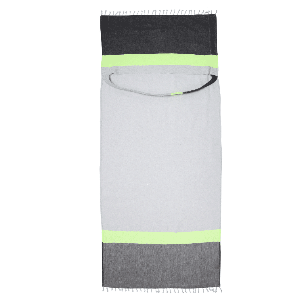 Luvya Neon 2-in-1 Beach Towel & Bag – Grey Black | Recycled Cotton | Convertible Hammam Travel Towel