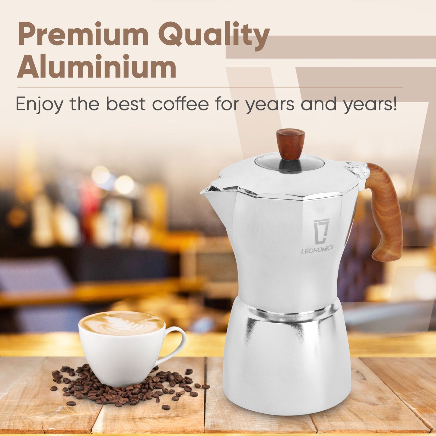 Luvya Leonomics Premium Aluminium Moka Pot – 300ml | Classic Espresso Coffee Maker