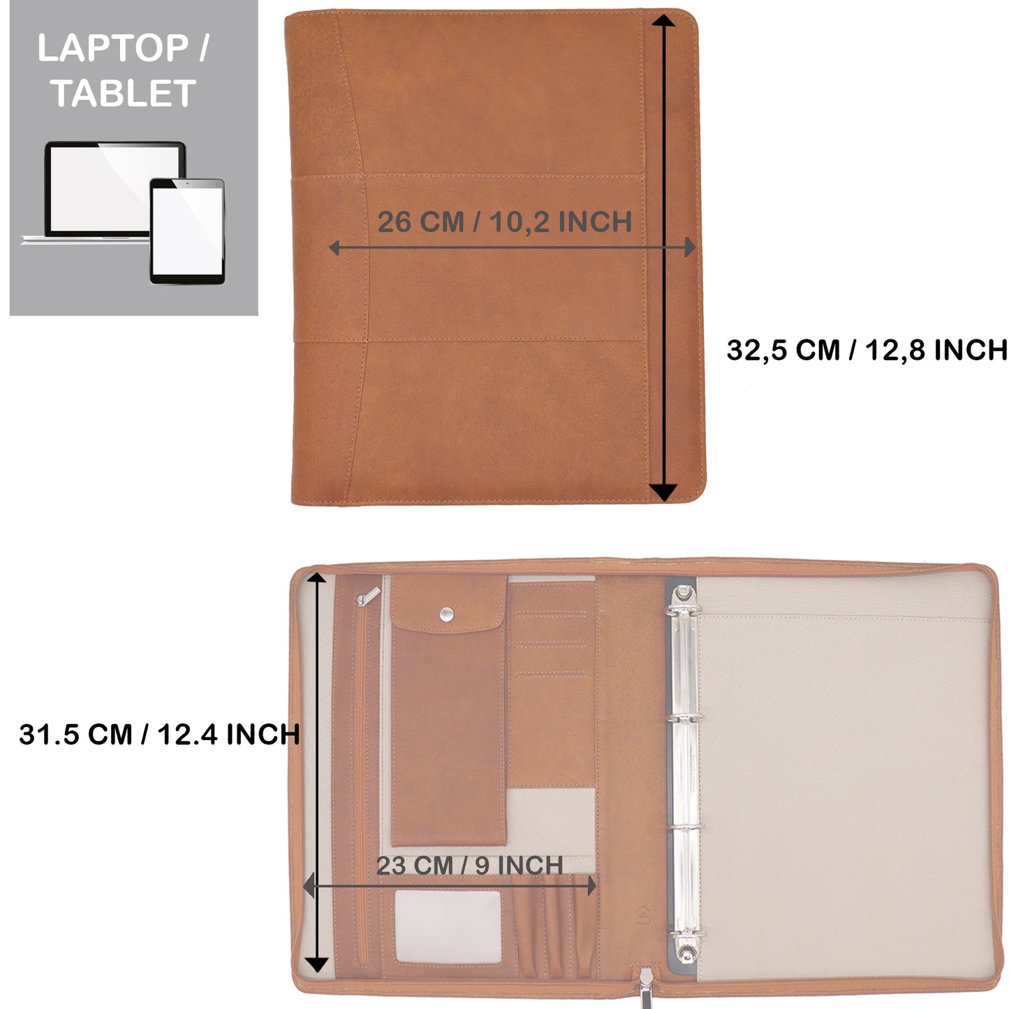 Luvya Leather A4 Portfoliomap – Ritssluitingsmap met Tracker