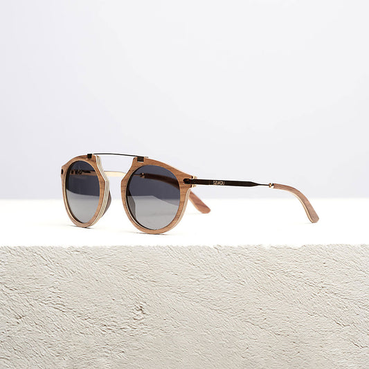 Santa Monica Houten Zonnebril voor Dames – Gepolariseerd UV400 Walnoot & Goud