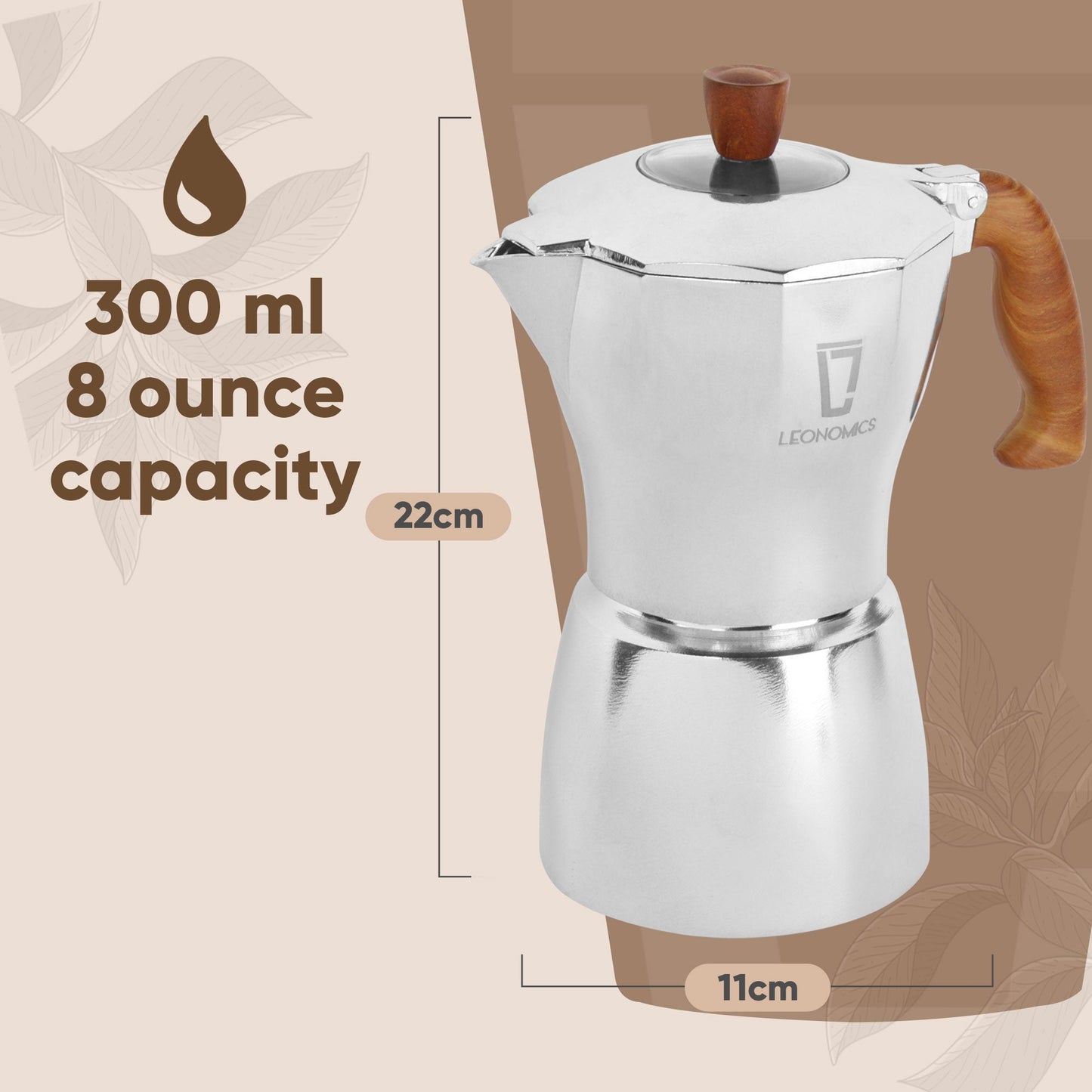 Luvya Leonomics Premium Aluminium Moka Pot – 300ml | Classic Espresso Coffee Maker