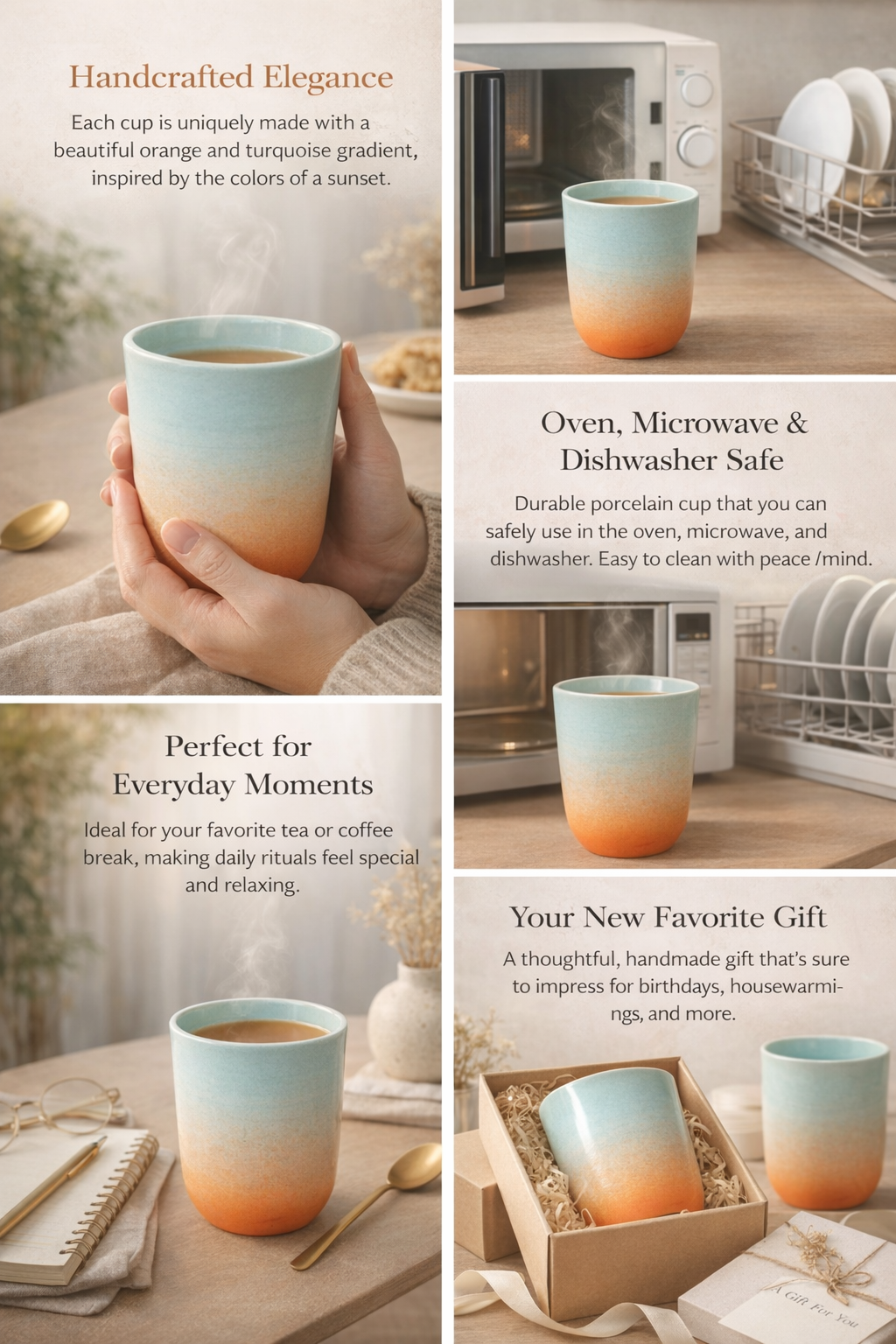 Luvya Sunset Thermo Cup features handcrafted porcelain gradient microwave dishwasher safe coffee cup