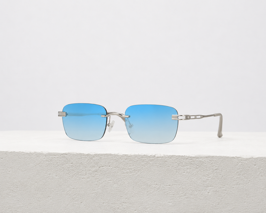 Klassieke zilverkleurige & blauwe unisex metalen zonnebril
